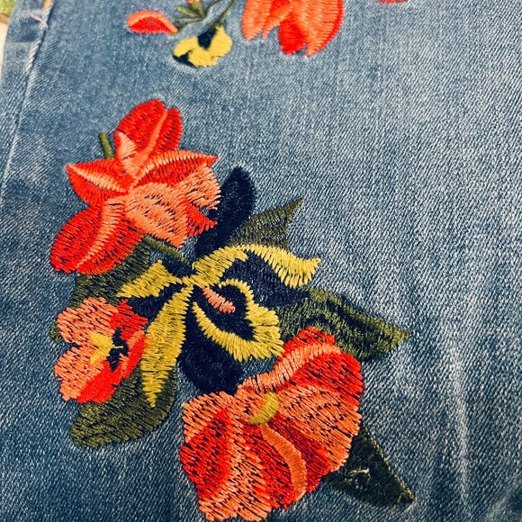 Woman Within Blue Straight Leg Jeans with Floral Embroidery - Picture 6 of 11
